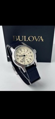 NEW AUTOMATIC  Bulova Hack Cream Dial Black Leather Strap Men's Watch 96A246
