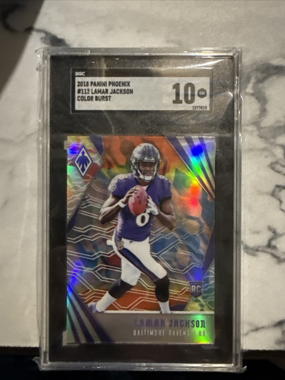 2018 Panini Phoenix - Rookies Lamar Jackson #112 Color Burst (RC) SGC 10 LOW POP