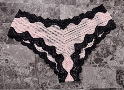 NWOT VICTORIA'S SECRET M PINK NETTED FLORAL LACE MESH CUTOUT RARE CHEEKY PANTIES