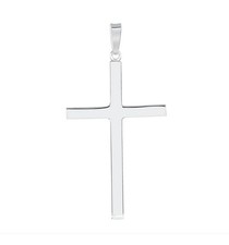 925 Sterling Silver Flat Cross Pendant Necklace, , 4g, 50mm, Charm Italy