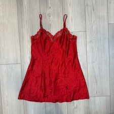 Victoria's Secret Red Satin Lace Trim Slip Dress Vintage 1999 Chemise Nightie M