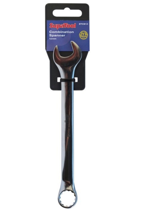 SupaTool Combination Spanner Fixed Head Open Ring Metric Polished Steel - 13mm