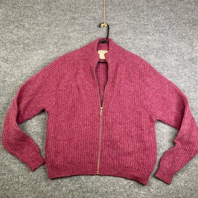 Vintage LL Bean Wool Alpaca Full Zip Sweater Ribbed Mock Neck Medium USA