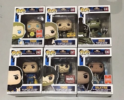 Funko Pop Lot Of 6– Thor, Loki, Valkyrie-Marvel- #s 241, 242, 246, 247, 335, 336