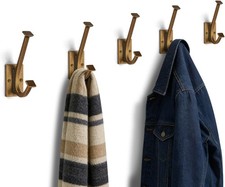 5 Pack Coat Hooks Antique Brass Wall Hooks for Bathroom Kitchen Towel Robe Towel