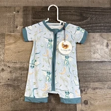 The Sleepy Sloth Baby Unisex Bamboo Clothes SZ 0-3M Shortie Short Zipper Romper