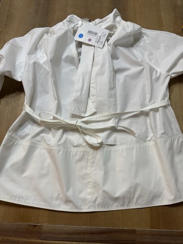 Proenza Schouler Pleated Tie Neck Blouse Small Cotton Poplin White Long Sleeve - Picture 11 of 20