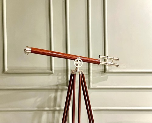 Telescopio in legno e ottone per vista a distanza, telescopio per Natale, supporto lungo - Foto 3 di 9