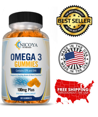 Omega 3 Fish Oil Gummies Extra Strength DHA & EPA, Brain, Heart & Joint Support