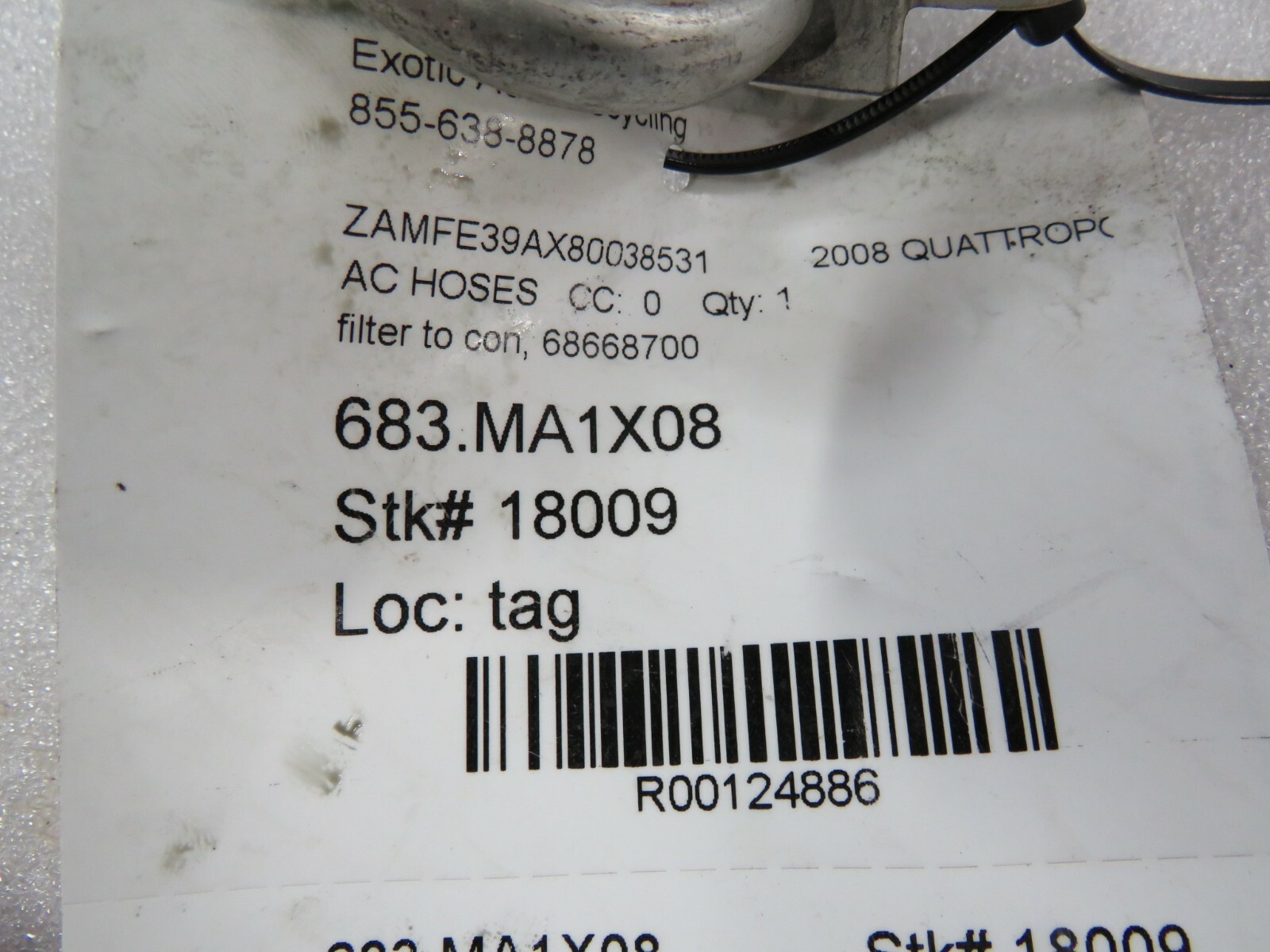 Maserati Quattroporte, AC Condenser to Filter Line, Used, P/N 68668700