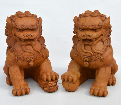 Cast Stone Cement Fu Dog Pair Chinese Guardian Lions  Outdoor Garden Statues 