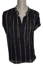 MICHAEL KORS Black/White Chain  Grommet Detail Flutter Sleeve Top MEDIUM NWT