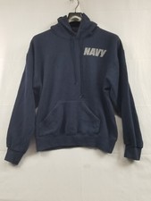 Vtg Soffe USA Made US Navy Sweater Hoodie Blue Gray Logo Pullover Size Medium