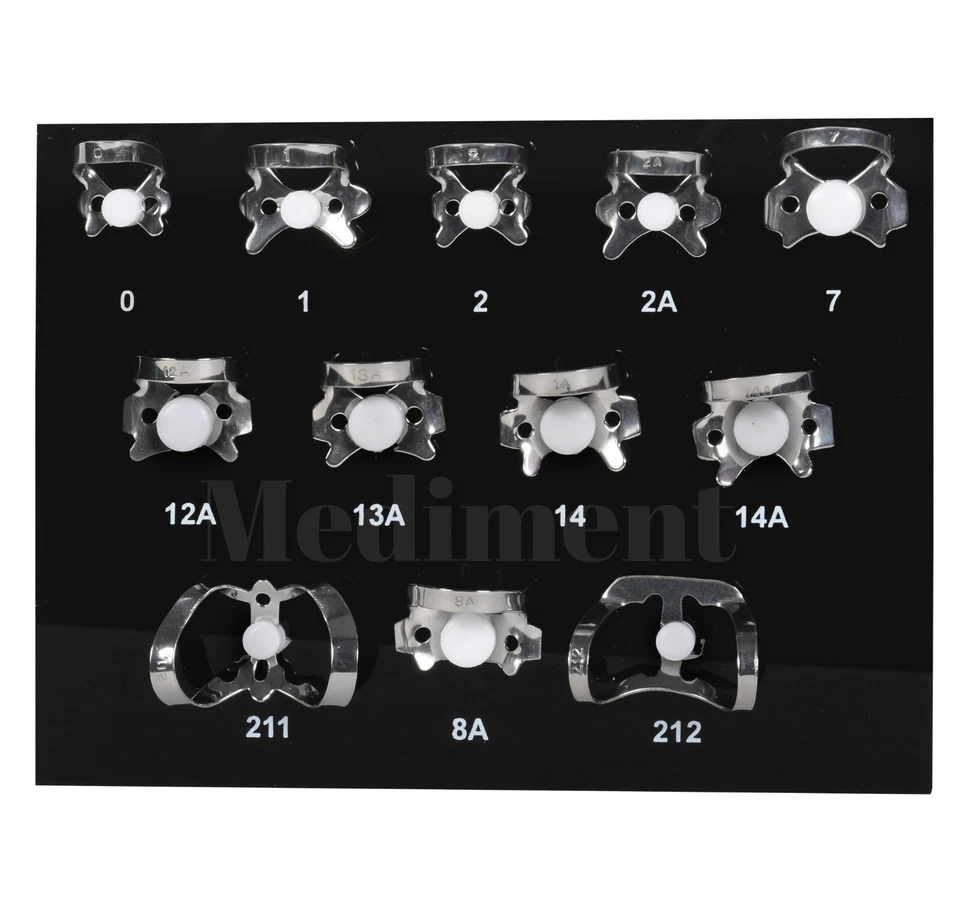 MEDIMENT 12 Pcs Endodontic Rubber Dam Clamps Dental Instrument With Black Tray