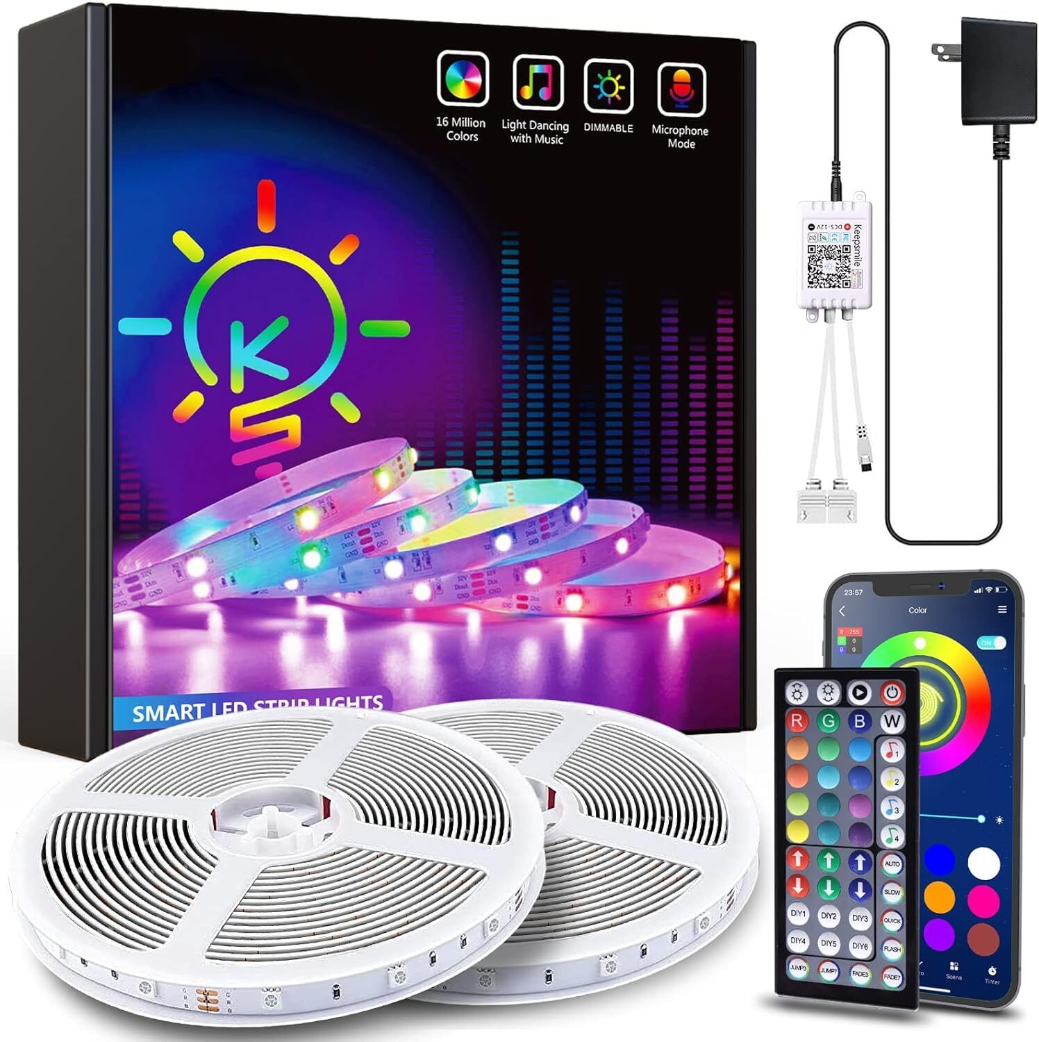 Led Strip Lights 100ft (2 Rolls of 50ft) Smart Light Strips with App Control ...-image