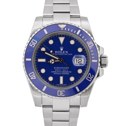 2015 PAPERS Rolex Submariner 40mm White Gold SMURF Blue Ceramic 116619 LB BOX
