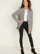 NEW WOMEN'S XS S MT XXLT OLD NAVY TEXTURED HOUNDSTOOTH COAT IN MULTI-COLOR