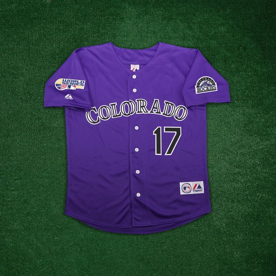 Todd Helton 2007 科罗拉多落基山脉世界系列备用紫色男式球衣 — 第 2/4 张图片
