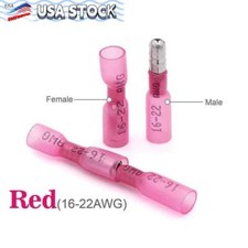 US Red Heat Shrink Bullet Wire Connectors 22-16 AWG Female Male Crimp Terminals