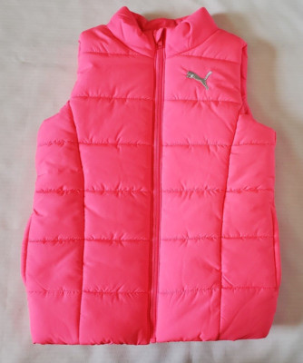 Puma Puffer Vest Girls XS 5/6 Pink Full Zip Pockets