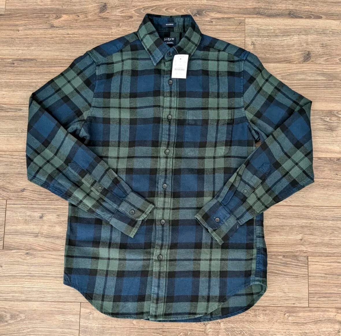 NWT 2022 Factory Flannel Shirt Mens Green Blue Check LS
