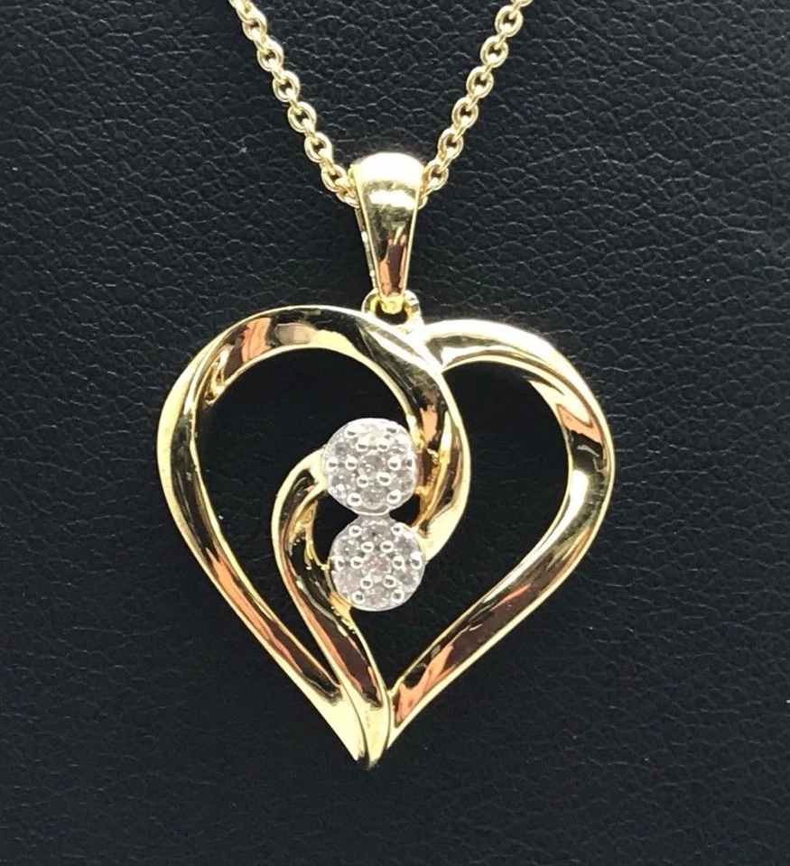 Sterling Silver Gold Tone Diamond Flower Cluster Heart Loop Swirl Love Necklace - Изображение 3 из 4