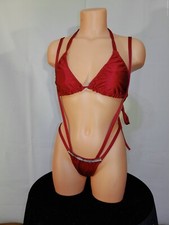 Exotic dancer stripper red two piece bikini dance outfit - dancewear