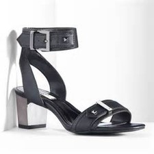 NEW~NIB~VERA WANG Dress Sandal Ankle Strap Heels~Black w/Silver Heel~Size 9.5