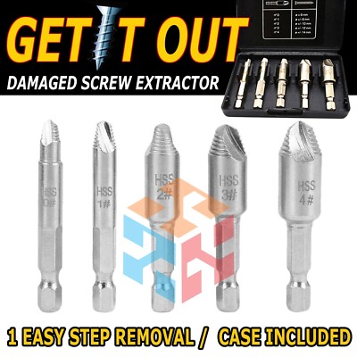5PCS Damaged Screw Extractor Broken Screws Bolt Stripped Remover Tool Kit US