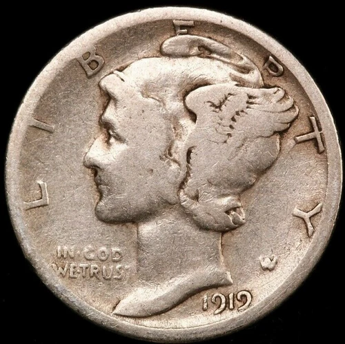 1919 P Mercury Dime 90% Silver Circulated Very Good VG