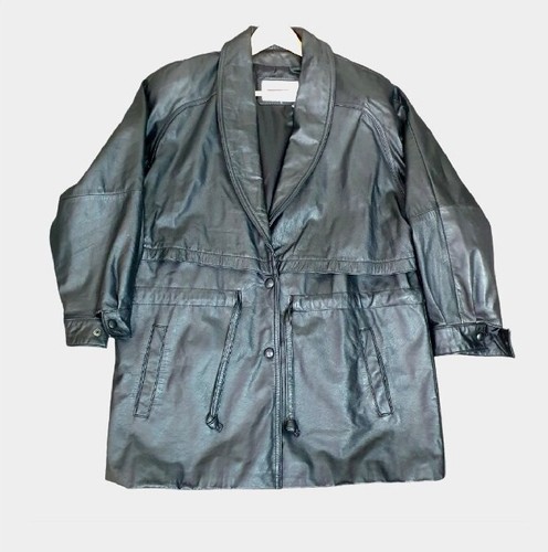 Vintage Wilsons Pelle Studio Leather Jacket Black women's Size L 80's long - Picture 3 of 11