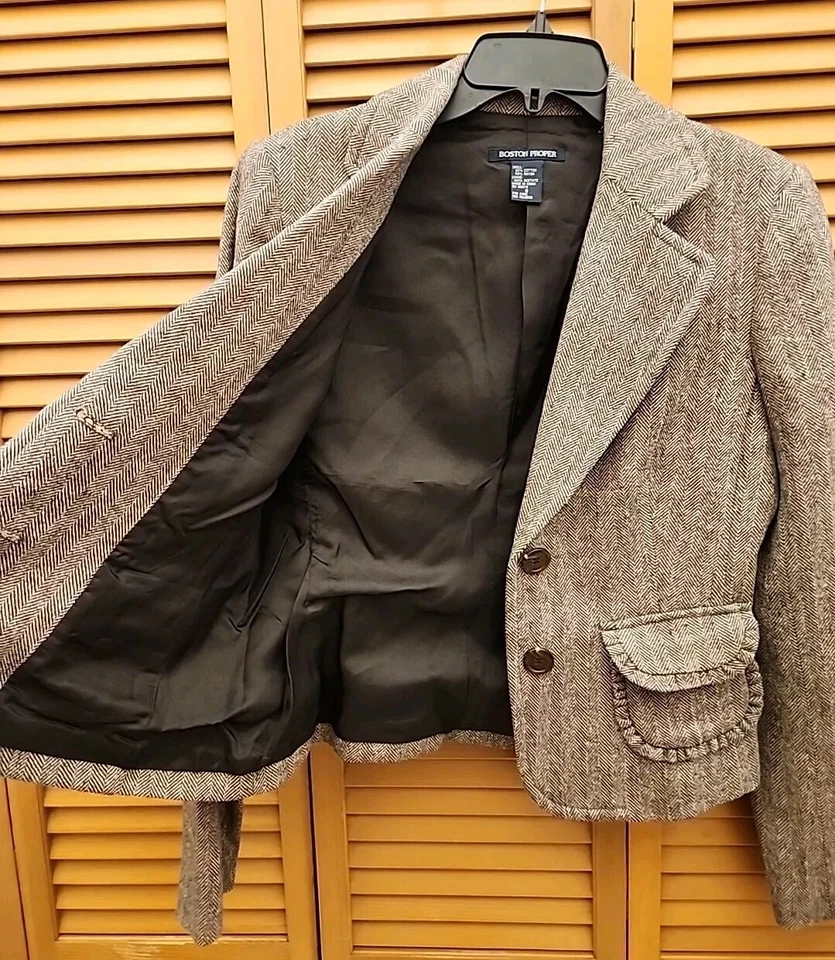 Chaqueta Blazer Boston Talla 8 Espiga Tweed Botón Bolsillos Largos Slvs  Foto 4 de 4