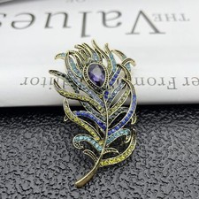 Vintage Style Peacock Feather Brooch Pin With Rhinestones Gift for Women