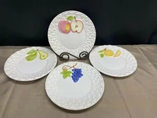 Set of 4 Designs ~  Sanor Ceramica "EMBOSSED FRUIT" Portugal ~ Dessert Plates 8"