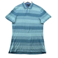 Banana Republic Slim Fit Men' Size L  Aqua Green Striped Short Sleeve Polo Shirt