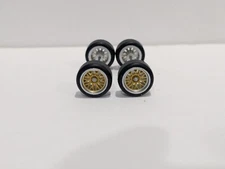 1:64 Scale 11mm Gold Mesh with Silver Lip BBS Real Rider style wheels and tires