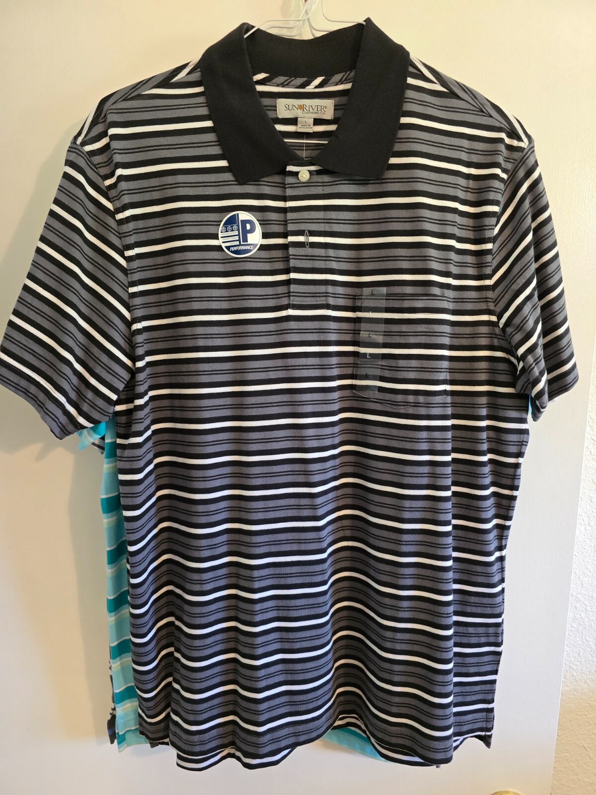 3 New Sun River Polo Golf Shirt Mens  Striped Wicking Stretch UV Protection LGE