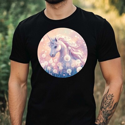 Mens Unicorn Dandelion Print Cotton T-Shirt Size XS to 5XL