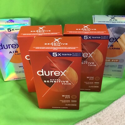 (2) Durex Air large and (3) Durex extra sensitive wide Lubricated Latex Condoms 