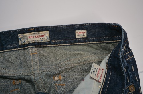 MEK Men's OLDHAM Boot Cut Blue Jeans Size 34 x 34 Factory Distressed - Picture 6 of 8