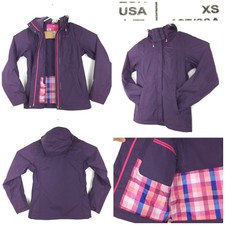 Quechua Womens Xs (40 In Bust) Dark Purple Full Zip Hooded Softshell Snow Parka