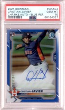 CRISTIAN JAVIER 2021 Bowman Chrome PSA 10 Blue Refractor RC Autograph Auto #/150