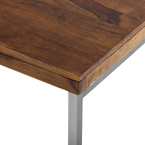 Mesa de centro madera maciza y patas de metal mesita axuliar de sofá 60x60 cm - Imagen 5 de 6
