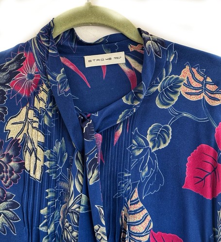 Women’s Blue Red Floral Silk Blouse, Etro, L, 48 - Picture 3 of 4