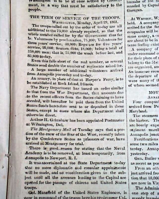 VIRGINIA SECESSION State Joins Confederacy Confederates 1861 Civil War Newspaper