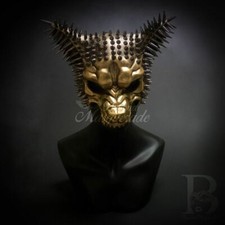 Steampunk Wolf Mask Beast Animal Masquerade Mask with Spikes Gold M39587G