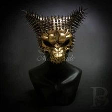 Steampunk Wolf Mask | Beast Animal Masquerade Mask with Spikes Gold M39587G