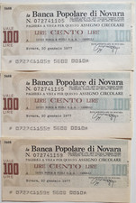 Mini assegni cento lire Banca Popolare di Novara