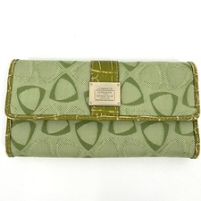 Liz Claiborne Green Canvas  Leather Snap Button Women Wallet Credit Card