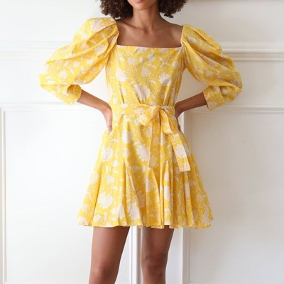 Mille Cotton Puff Sleeve Anais Dress In Yellow Zinnia NWT Womens Size Large READ